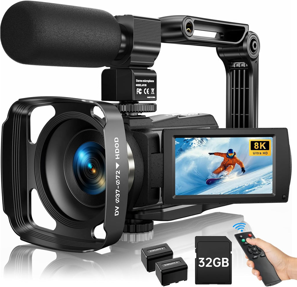8K Video Camera Camcorder 2025 Latest 88MP Ultra HD Video Cameras Wifi Vlogging Camera for YouTube 18X Digital Video Cameras with 32G Card Microphone 6-Axis Anti-Shake IR Night Vision Video Recorder