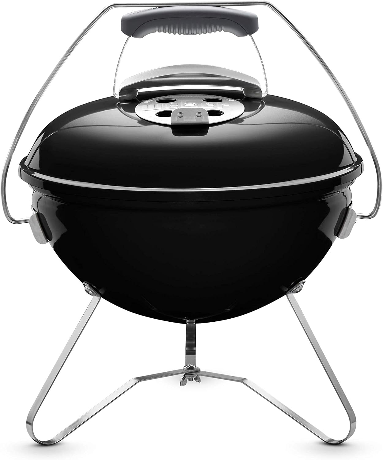 Weber Smokey Joe Premium Charcoal Grill Barbeque, 37cm | Portable BBQ Grill with Tuck-N-Carry Lid Cover & Plated Steel Legs | Folding Outdoor Cooker with Porcelain-Enamelled Bowl - Black (1121004)