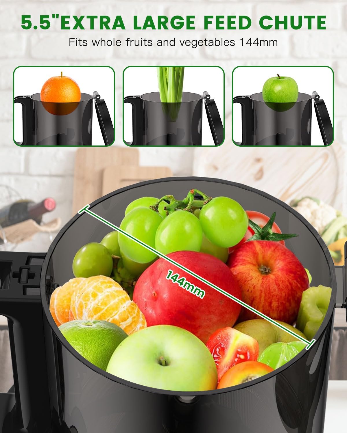 Cold Press Juicer - Slow Juicer Machines with 5.5' Feeding Chute, Masticating Juicer Fit Whole Fruits and Vegetables, Auto-cutting Auger, Easy to Clean (silver)