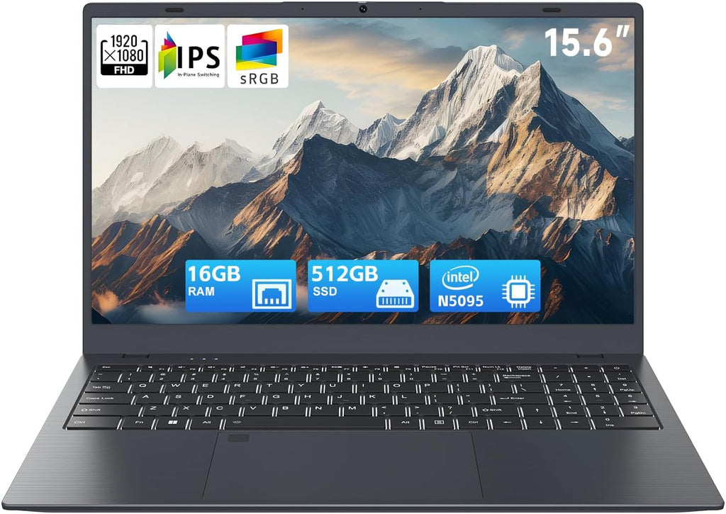 BLUEING 15.6' Laptop Computer, 16GB RAM 512GB SSD (Up to 2TB), N5095 Processor (4-Core, Up to 2.9 GHz), Win11 Pro, 1080P FHD Display, Fingerprint, Backlit KB, Wi-Fi 5, BT5.0, HDMI, Type-C, Laptops