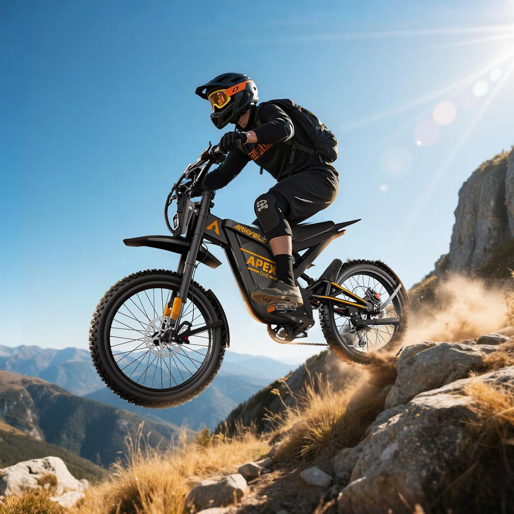 Electric-Dirt-Bike for Adults-Mountain-Motorcycle with 1536Wh Battery 32AH, Max 37 MPH and 80Miles Range E-Bike, Peak 3000W Brushless Motor, 25Inch Fat Tire and Front Fork Suspension, Orange