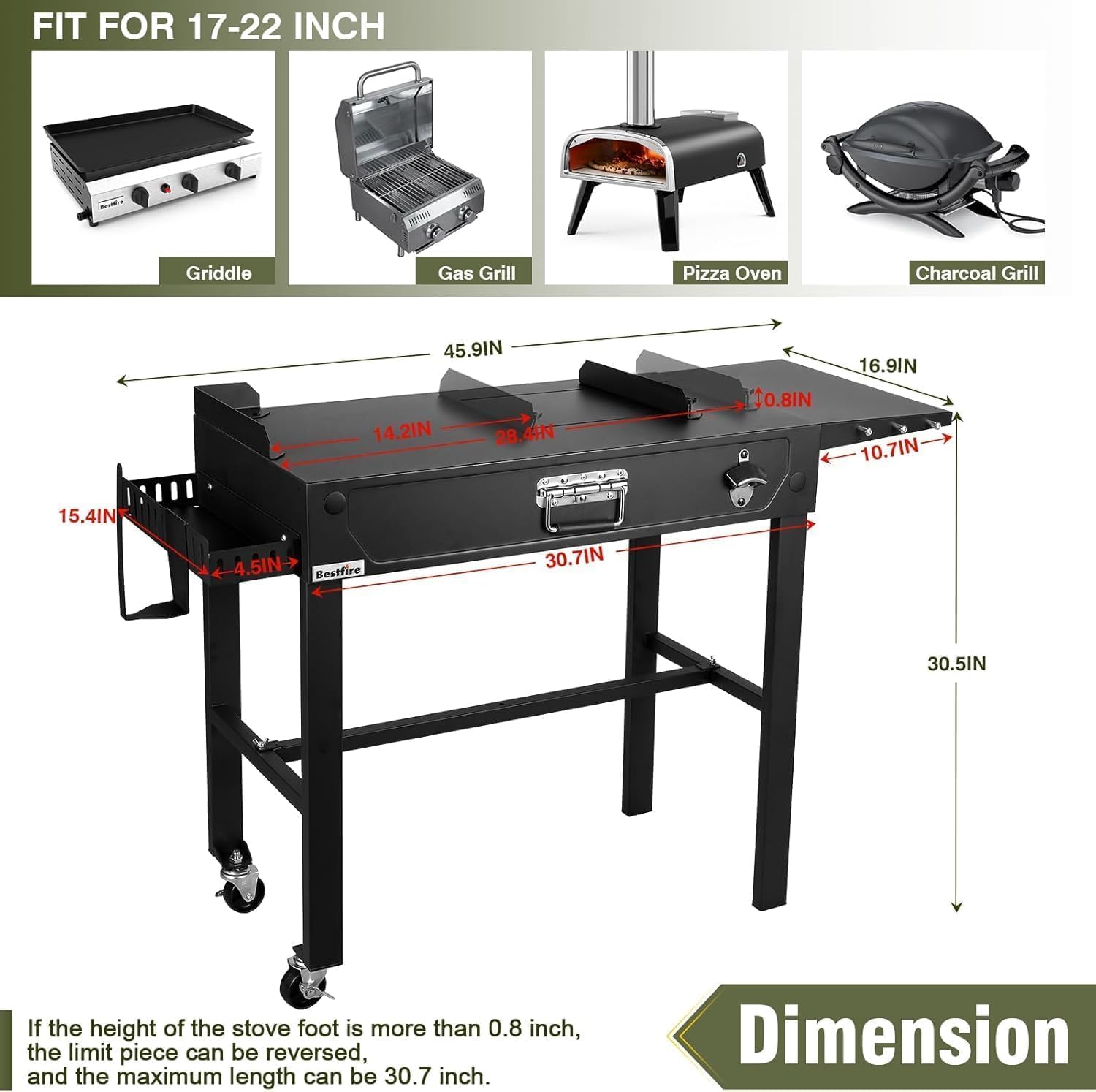 Llamaviva 2-Burner Tabletop Gas Grill with Outdoor Table, Portable Stainless Steel Cooking Station with Storage Shelves, Hooks, and Locking Wheels for Tailgating, Camping & Backyard BBQ