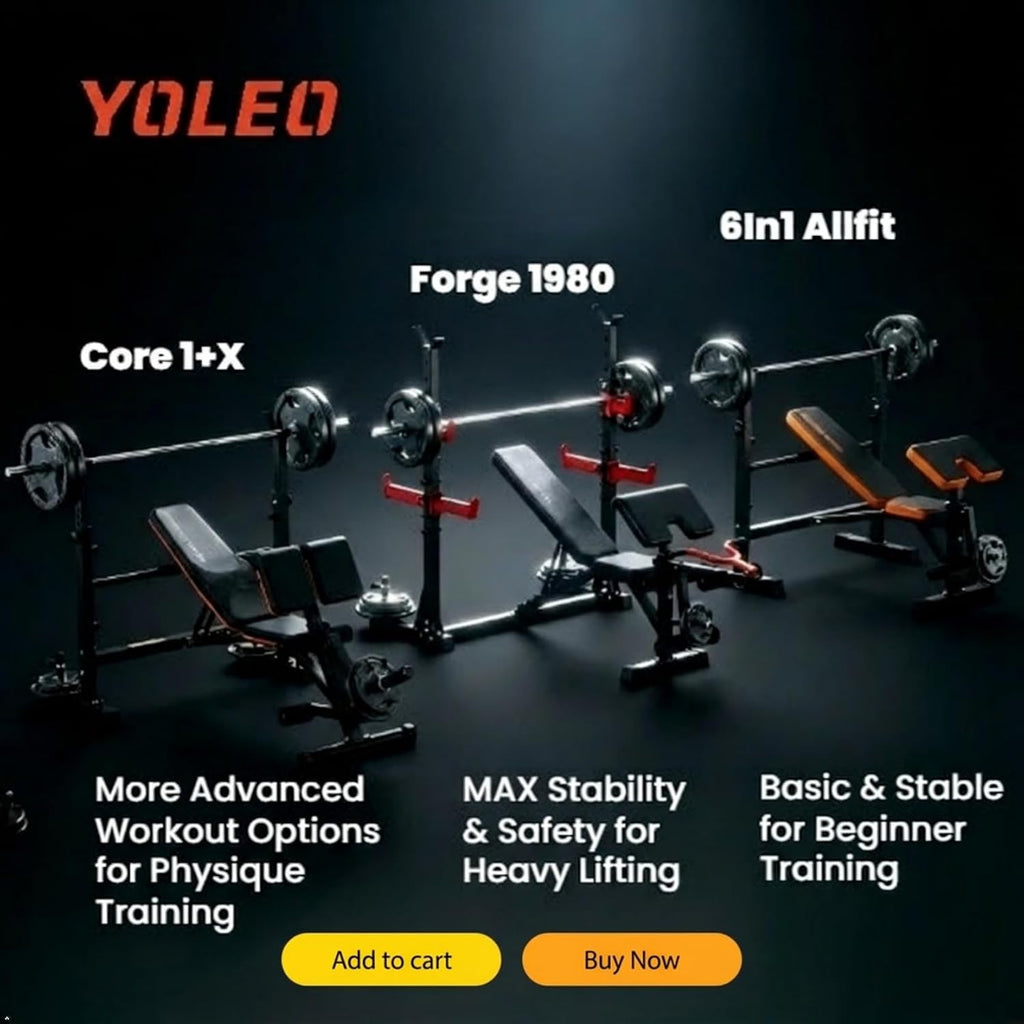 Yoleo Weight Bench with Rack - Bench Press Set, Leg Extension, Preacher Curl & Flat/Incline/Decline Full Body Workout Bench, Adjustable Olympic Weight Benches for Home Gym(47.44IN WIDE GRIP)
