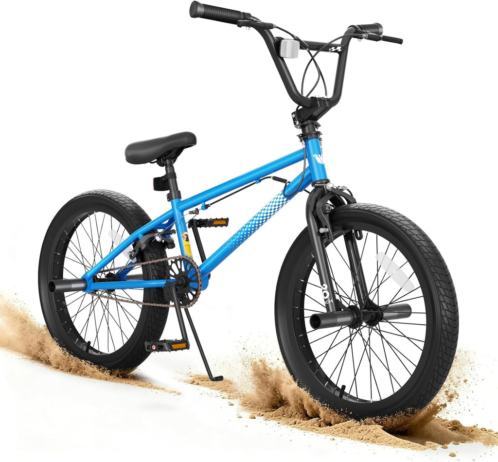 KORIMEFA Freestyle BMX Bike 18 20 inch Kids Boys Trick Bicycle for 7-12 Years Old, Hi-Ten Steel Frame, Beginner-Level to Advanced Riders