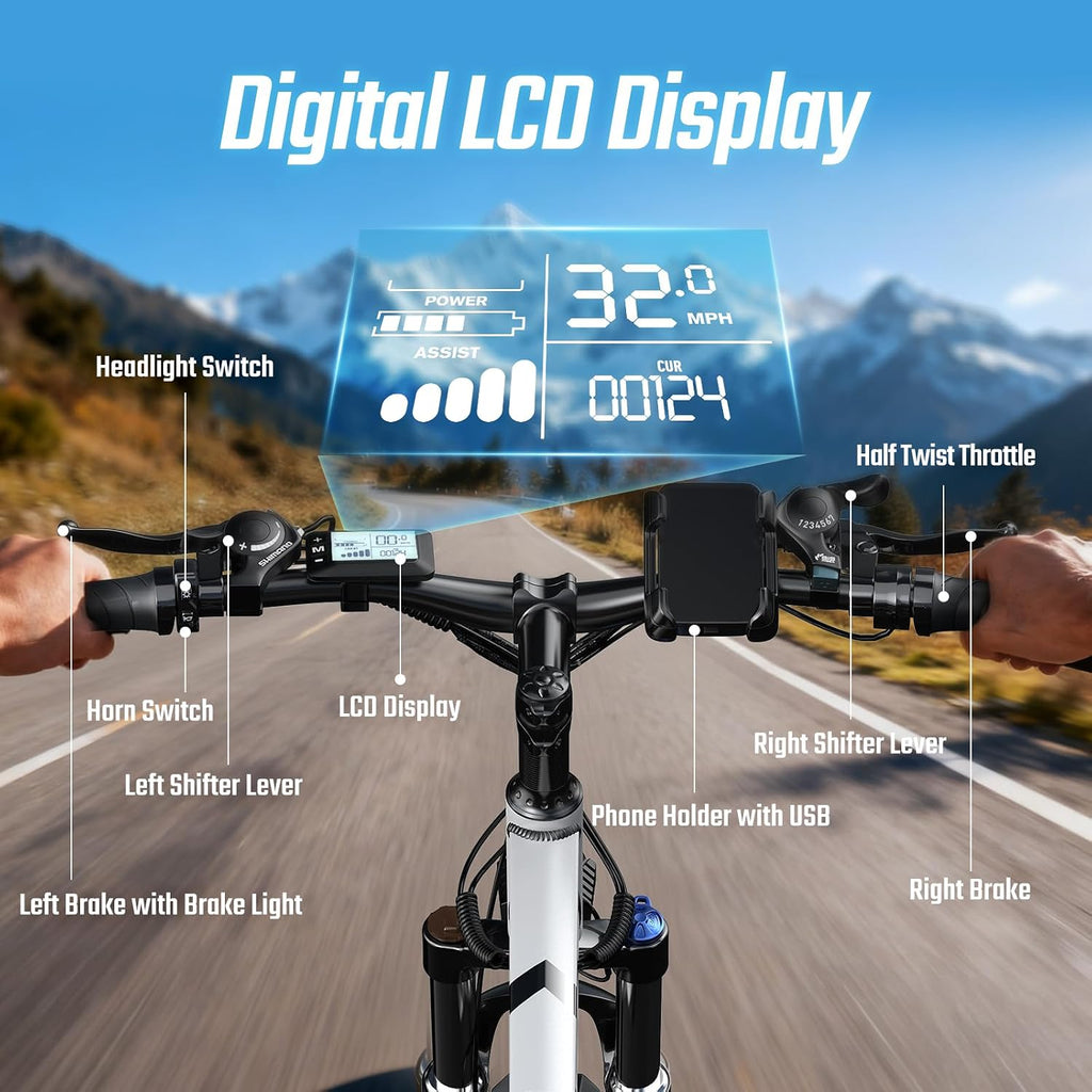 2000W Ebike for Adults, 80 Mile 32MPH Electric Mountain Bike, 48V 840WH Aluminum Electric Bicycle, 21-Speed Gears E Bike, Dual Disc Brakes with Brake Taillight, 27.5' Tire, Front Dual Suspension