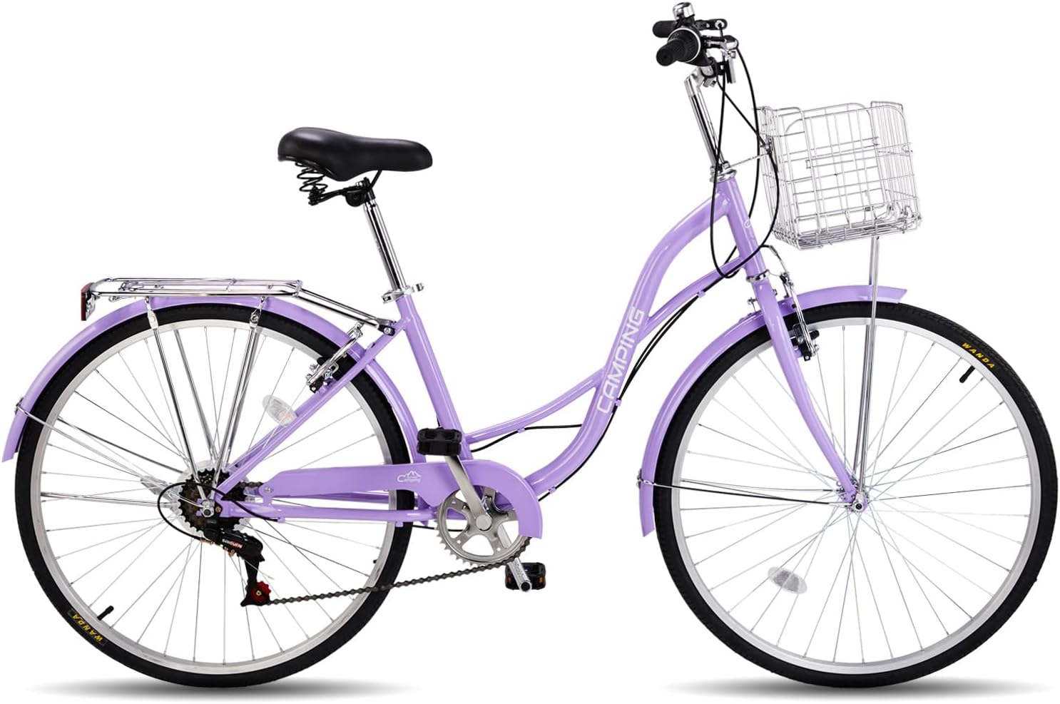 CamPingSurvivals 26' Cruiser Bike Commuter Bike 7 Speed Women's Bicycle Beach Cruiser with Ergonomic Upright Design, Adjustable Saddle, Dual Fenders & V Brake and High Carbon Steel Frame