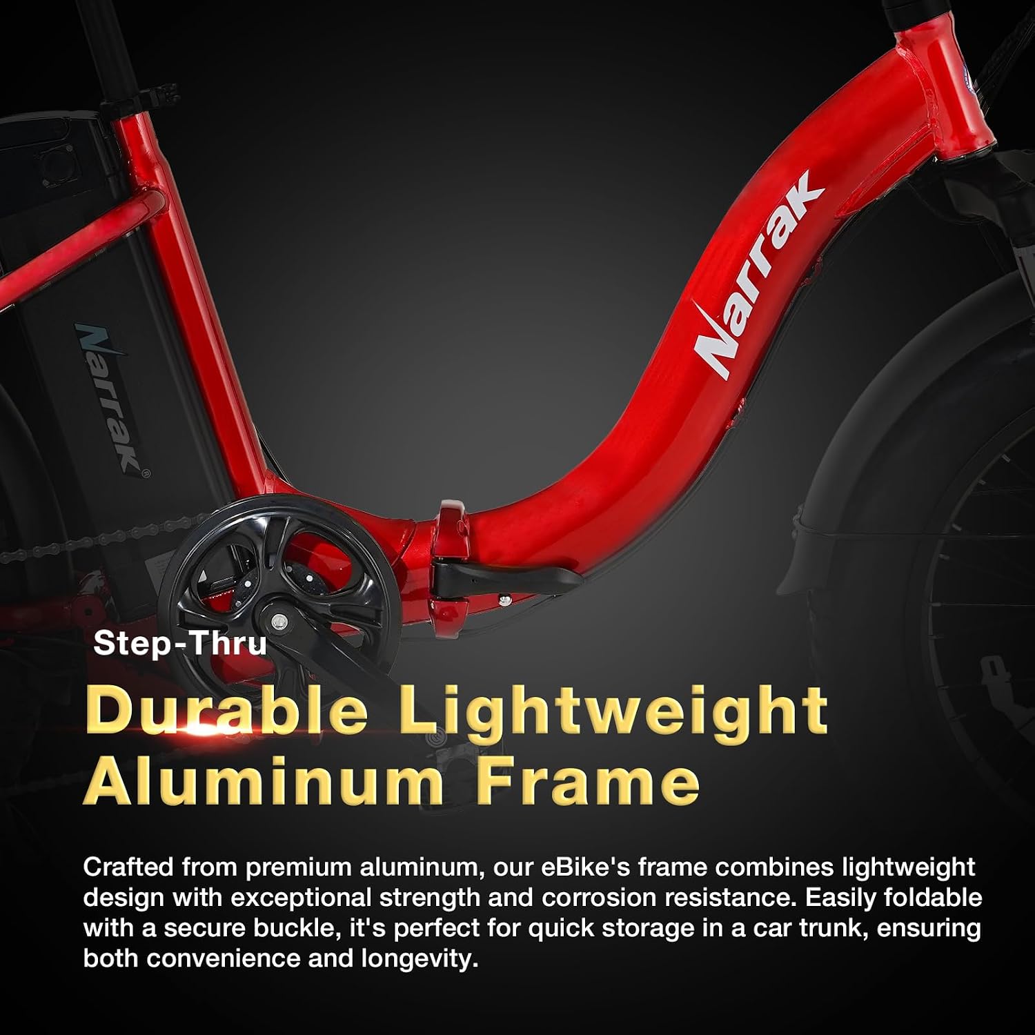 NARRAK Fat Tire Folding Electric Bike, 48V & 624Wh Lithium Removable Battery, Peak 1100W Brushless Motor, Max Speed 20Mph, M5 Large LCD Display, Suspension, Step-Over/Thru Frame