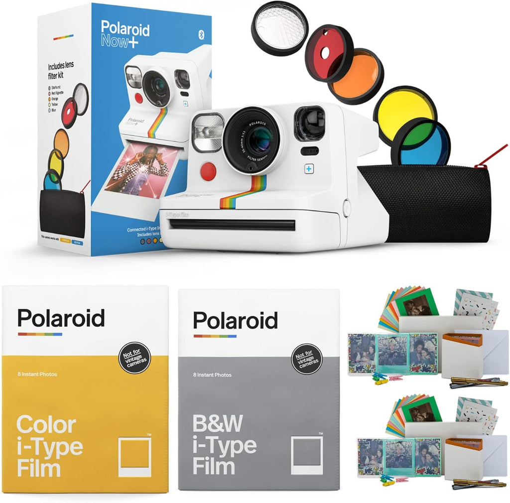 Polaroid Now+ Instant Film Camera Deluxe Bundle with Color Instant Film, B & W Film and Film Kit (4 Items)