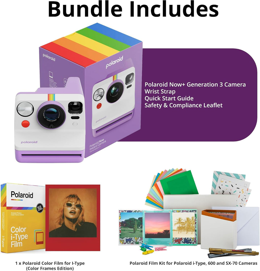 Polaroid Now Generation 3 Purple Analog Instant Camera Bundle with Film and Accessories - Two-Lens AF System and Manual Mode and Built-in Tripod Mount (17 Items)