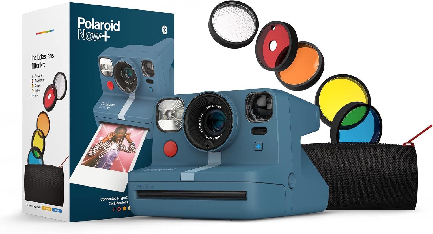 Polaroid Now+ Blue Gray (9063) - Bluetooth Connected I-Type Instant Film Camera with Bonus Lens Filter Set
