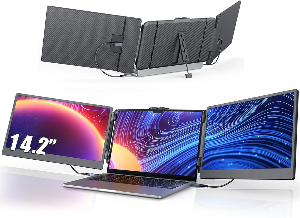 14'' Screen Extender Portable Laptop Plug-play, 1080P IPS Laptop Monitor Extender Built-in Speaker, HDMI/USB-A/Type-C Triple Monitor for 13''-17.3'' Laptops, Work with Mac, Windows, Chrome, Switch
