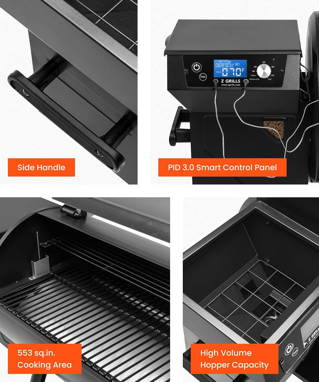 Z GRILLS ZPG-550B2 Wood Pellet Grill & Smoker with PID 3.0 Controller, 553 sq in Cooking Area, Meat Probe, Hopper Cleanout, 8 in 1 BBQ Grill Outdoor Auto Temperature Control, Black