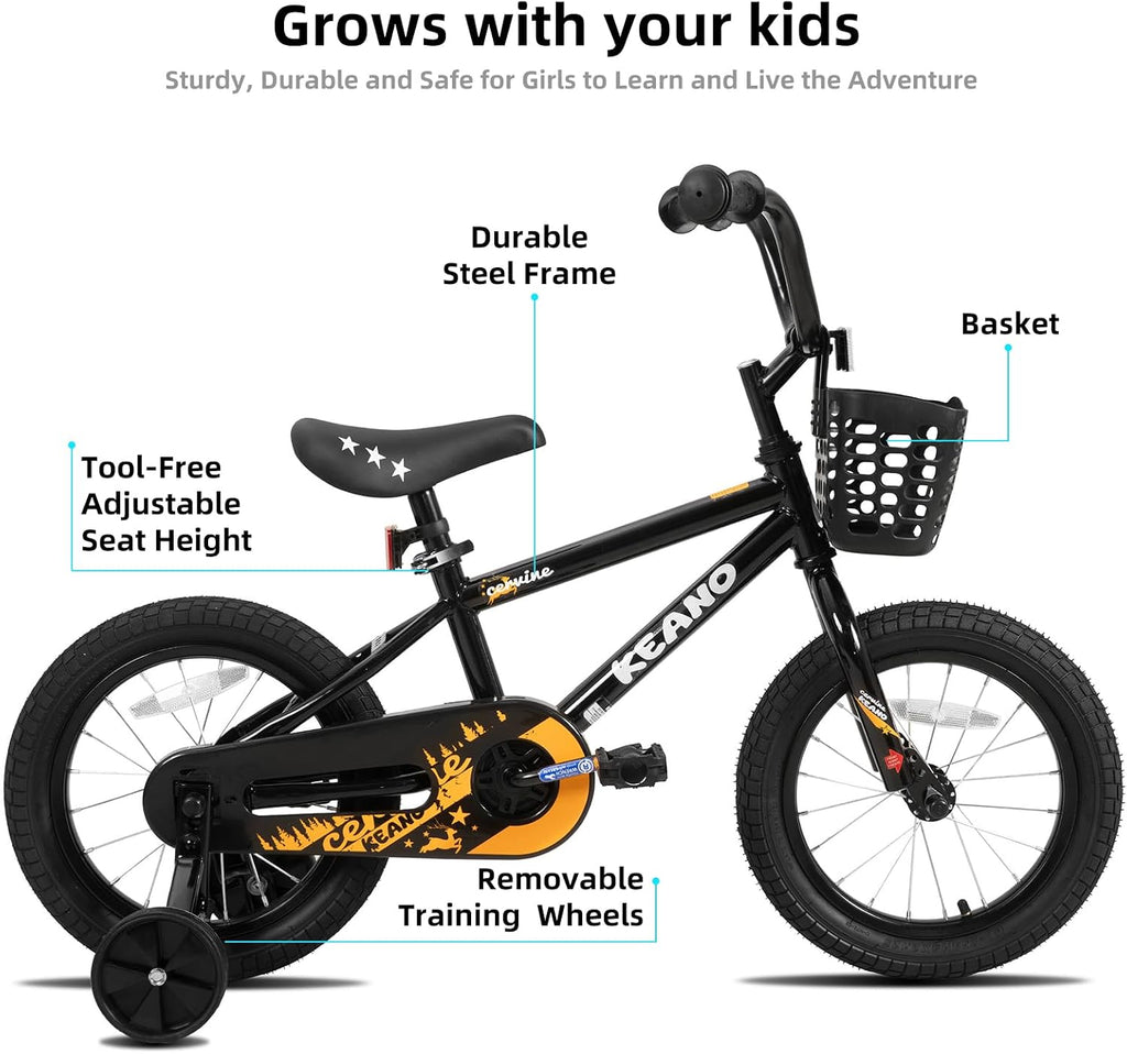 KEANO Cervine 14 16 20 Inch Kids Bike for Boys Girls Ages 3-10 Years, 14 16 Inch Toddler BMX Bikes with Training Wheels and Basket, 20 in Children Bicycles with Kickstand