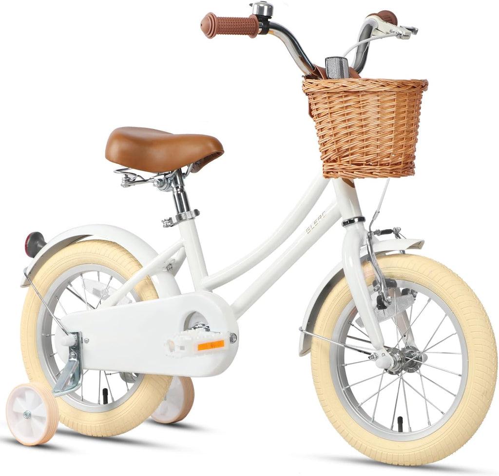 Glerc Little Molly 12-20 Inch Kids Retro Cruiser Bike for 2-13 Year Old with Wicker Basket & Training Wheels/Kickstand, Multiple Colors