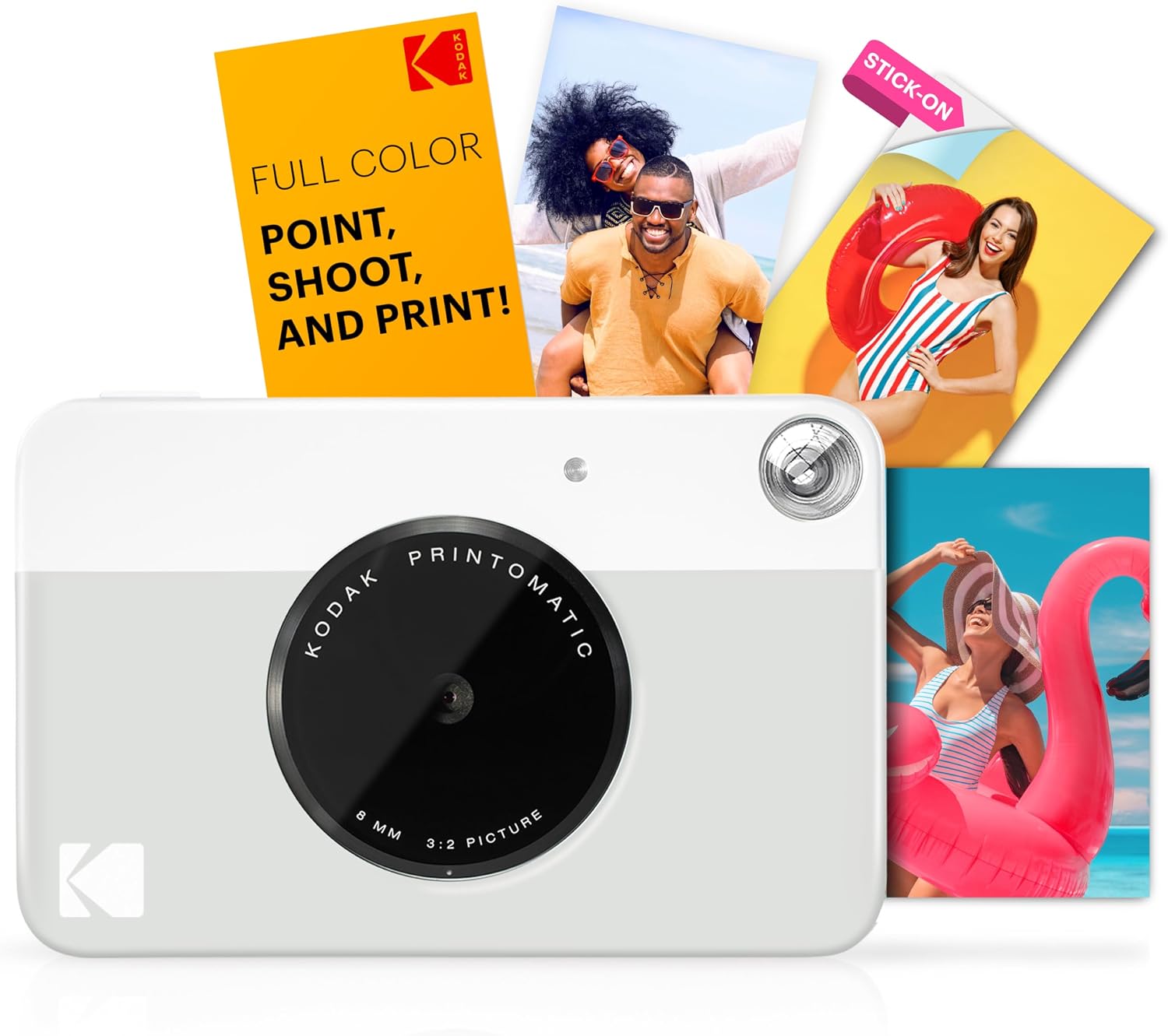 Kodak Printomatic Instant Camera (Grey) All-in-Bundle + Zink Paper (20 Sheets) + Deluxe Case + Photo Album + 7 Sticker Sets + Markers + Scissors and More