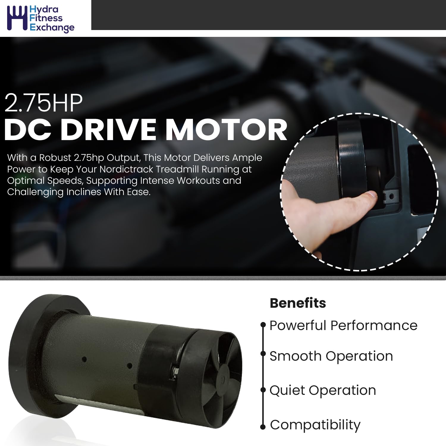 H.F Exchange DC Drive Motor with Flywheel 130VDC, 2.75 H.P Powerful Treadmill Motor for Smooth Operation Easy Replacement P/N 295727 or 198237 Work with Pro-Form Image 995 SEL J8Ii