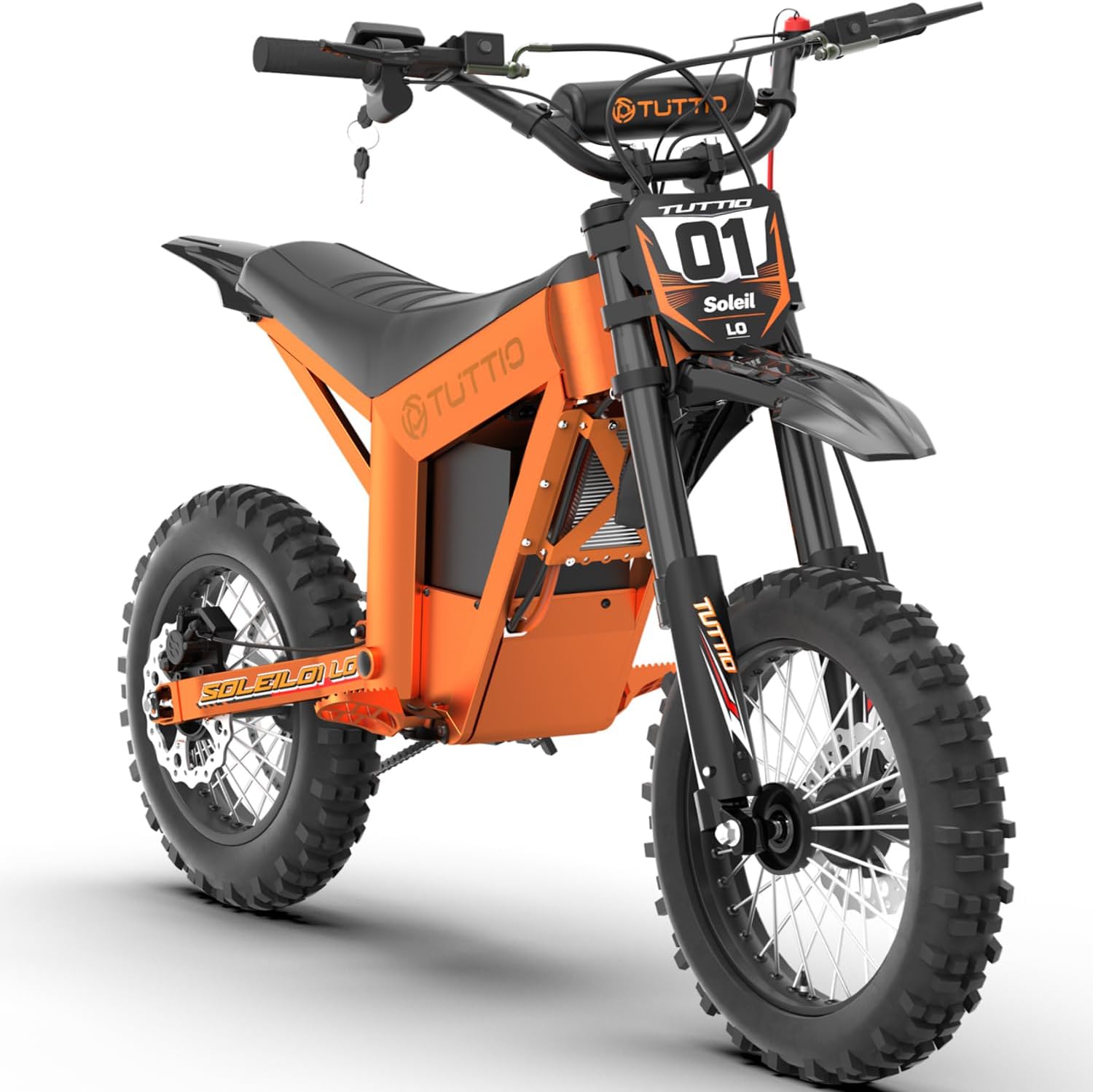 Tuttio Soleil01-LO Electric-Dirt-Bike for Adults Teens, Mid-Drive 3000W-220NM-37MPH E-Motorcycle with 48 21AH Battery, 14'/12' Off-Road Electric Bike, Full Hydraulic Suspensions Ebike for Adventure