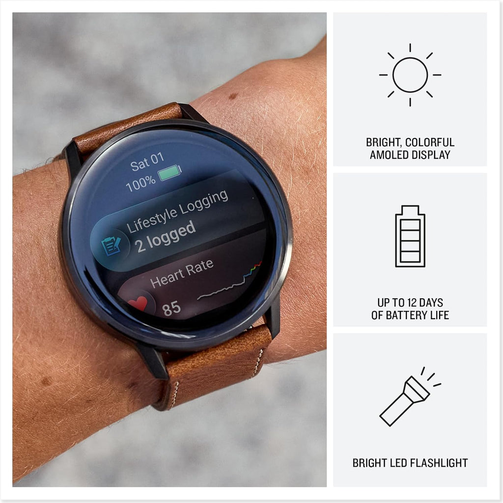 Garmin Venu® 4, 45mm, Advanced Health and Fitness GPS Smartwatch,Bright Colorful Display,Built-in Flashlight,12 Days of Battery Life, Slate with Black Silicone and Brown Leather Band - 2 Bands
