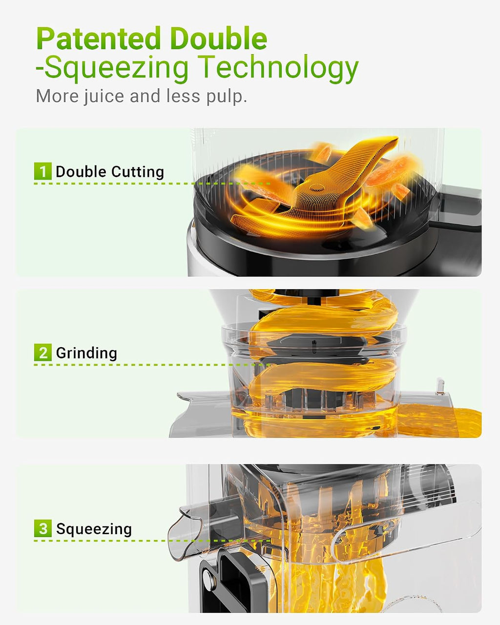 Cold Press Juicer Machine, 6.5' Large Feed Chute Masticating Extractor, Easy to Clean for Whole Fruits & Vegetables, High Yield