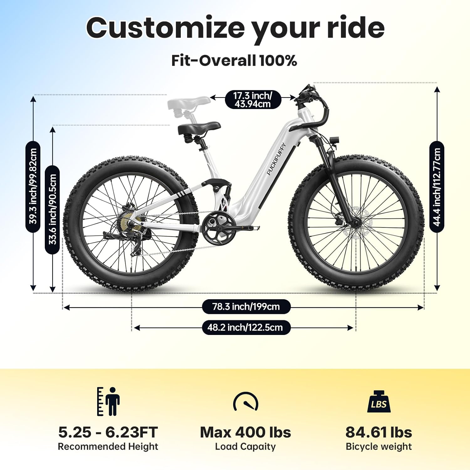 PUCKIPUPPY Electric Bike for Adults 960W, 48V 20AH Battery Adult Electric Bicycles, 26' Fat Tire Full Suspension Step-Thru Ebike, 28MPH Mountain Ebike, 7 Speed, 80Miles Range