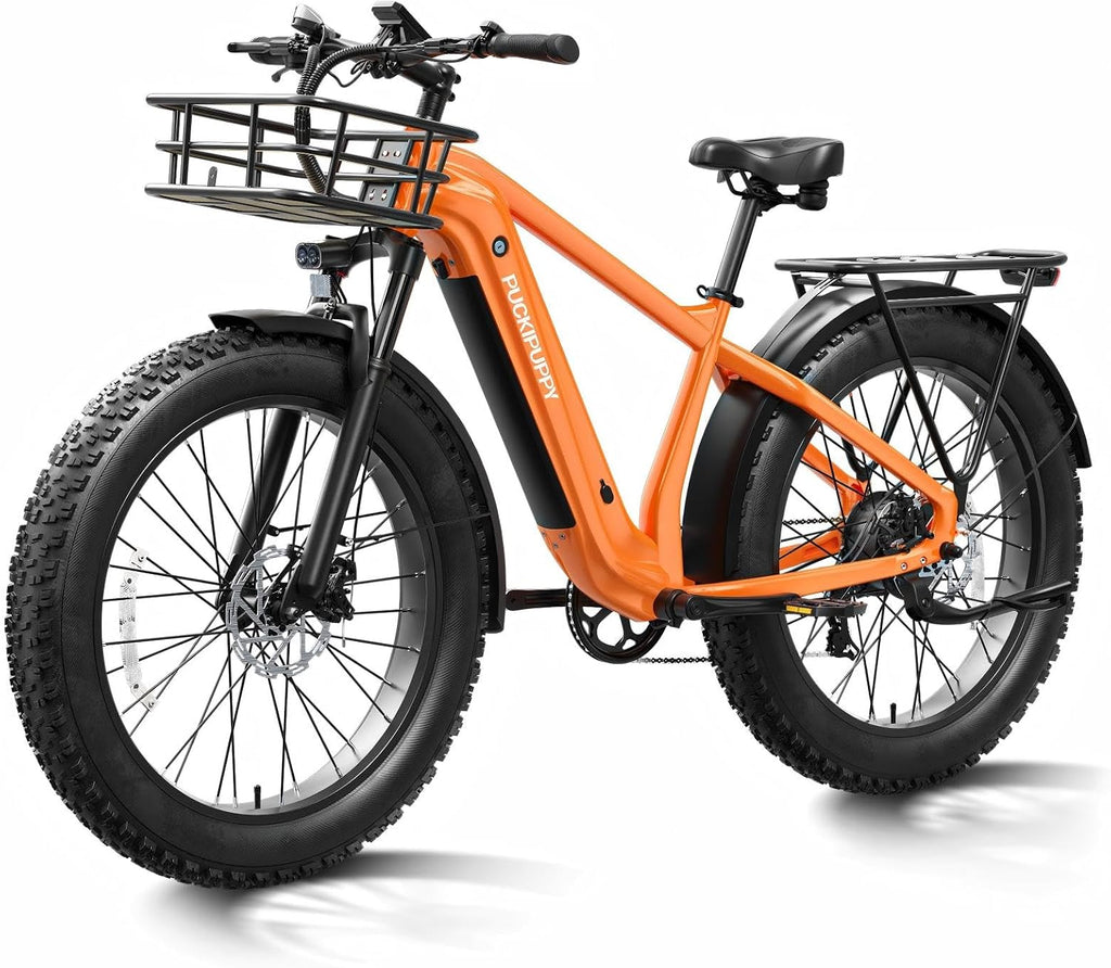 PUCKIPUPPY Electric Bike for Adults 960W, 26' Fat Tire 80Miles Range Electric Mountain Bike, 48V 15AH Removable Battery Ebike, 28MPH 7 Speed Aluminum Frame E Bike with Rear Storage Shelf
