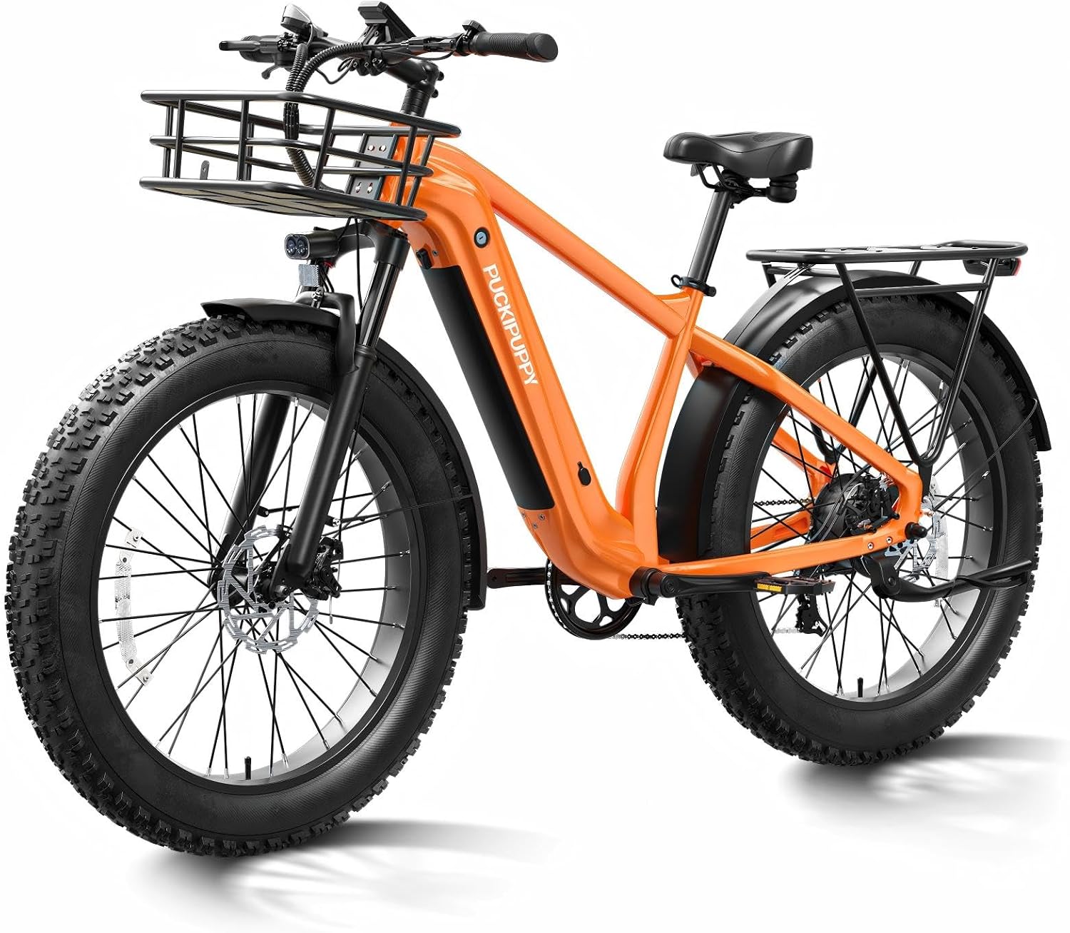 PUCKIPUPPY Electric Bike for Adults 960W, 26' Fat Tire 80Miles Range Electric Mountain Bike, 48V 15AH Removable Battery Ebike, 28MPH 7 Speed Aluminum Frame E Bike with Rear Storage Shelf