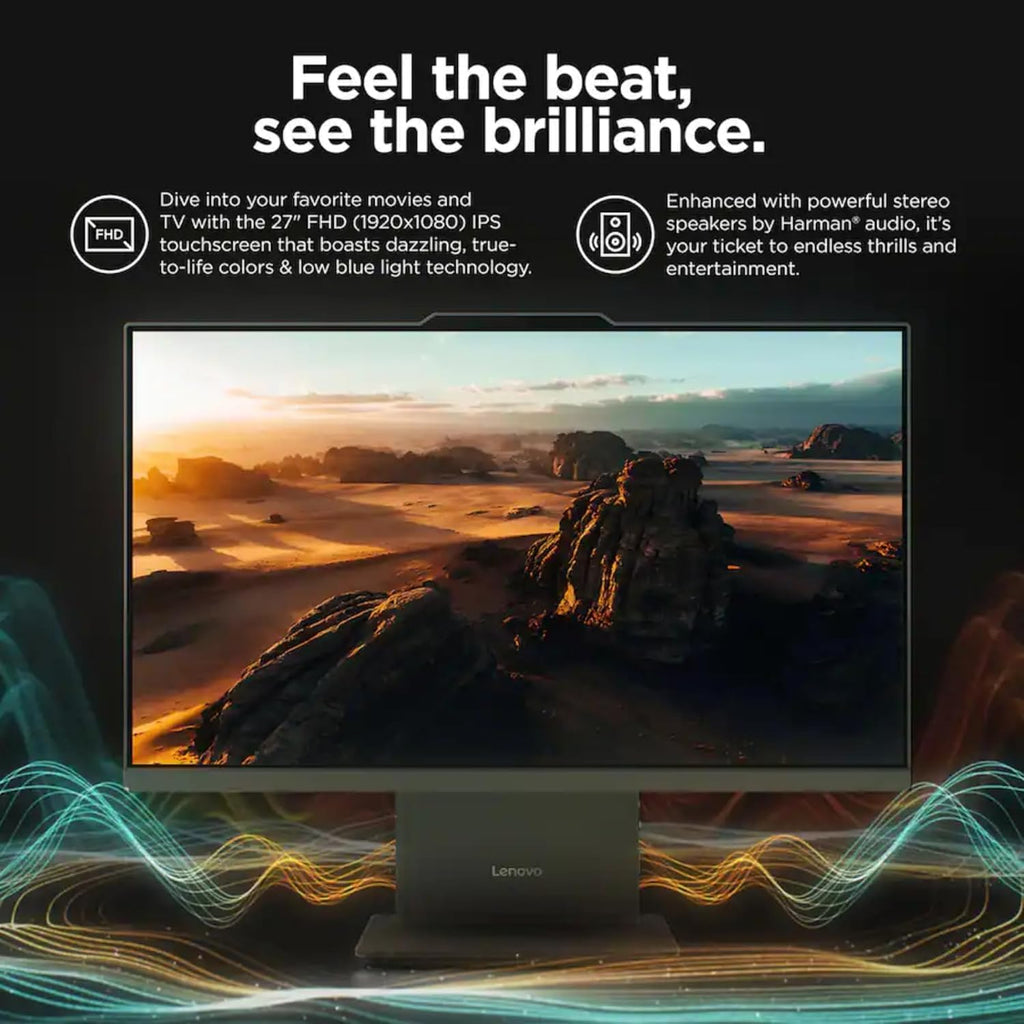 Lenovo IdeaCentre 27' Touchscreen All-in-One Desktop Computer • 6-core AMD Ryzen 5 Processor • 16GB DDR5 • 256GB SSD • Office 365 for The Web • Wireless KB&Mouse • Wireless Charging Base • Win 11