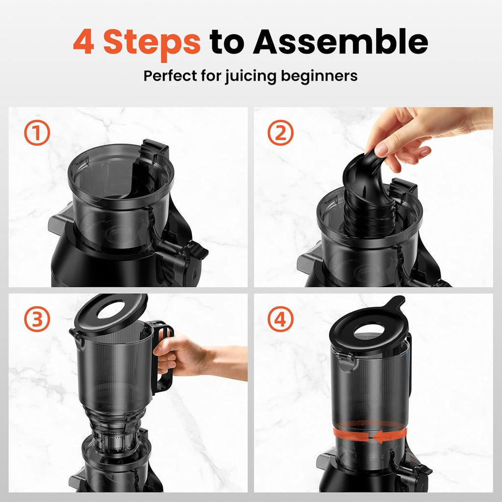 Cold Press Juicer, JoyBear Slow Masticating Machines with 5.3' Extra Large Feed Chute Fit Whole Fruits Vegetables Easy Clean Self Feeding Effortless for Batch Juicing, High Juice Yield, BPA Free 200W