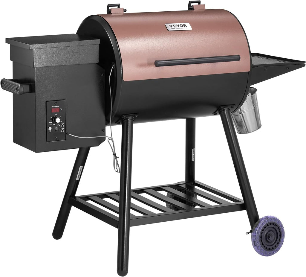 VEVOR Wood Pellet Grill Smoker, 8 in 1 BBQ Grills for Outdoor Cooking, 456 Square Inches Cook Area Electric Grill and Smoker, with Digital Controller, Meat Probe, 500°F Max Temperature, Black