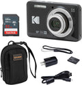 KODAK PIXPRO FZ55-BK 16MP Digital Camera 5X Optical Zoom 28mm Wide Angle 1080P Full HD Video 2.7' LCD Vlogging Camera. Bundle with SD Card and Camera Bag, Kodak 1-Year Limited Warranty (Black)