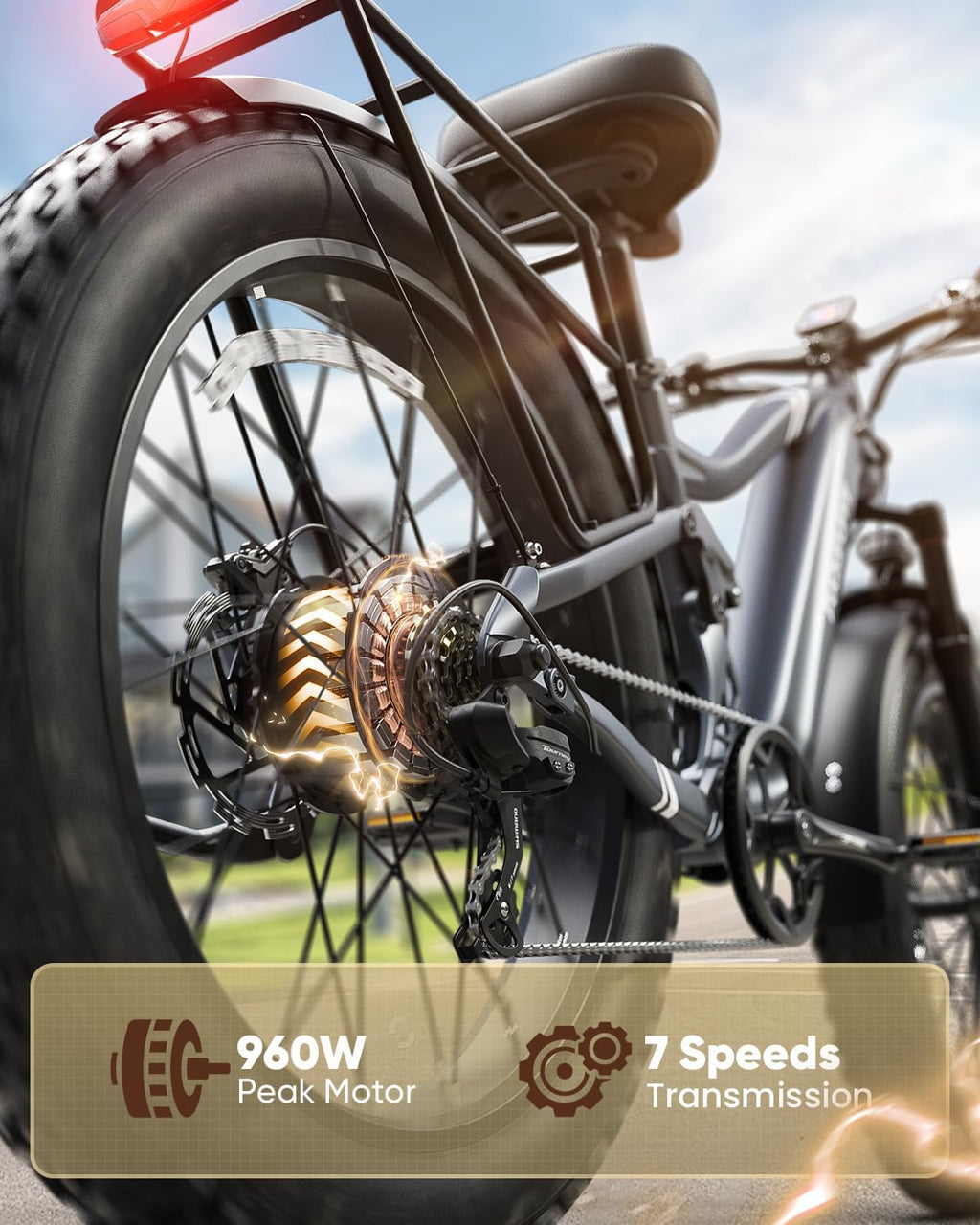PUCKIPUPPY Boxer Electric Bike for Adults 960W, 48V 20AH Battery Ebike, Full Suspension 26' Fat Tire E Bike, 28MPH 80Miles Range Mountain Electric Bicycle, 7 Speed Hydraulic Disc Brakes