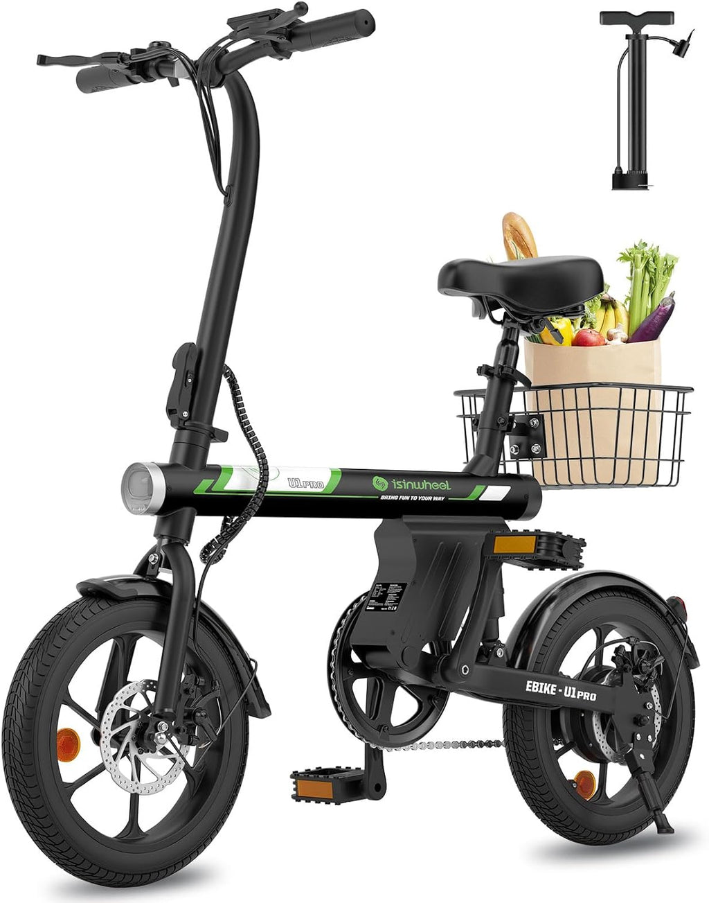 isinwheel Electric Bike for Adult 500W Motor, 20 MPH Folding Ebike, 16' Adult Electric Bicycles with Smart Uphill, 10.4Ah Battery, E Bikes for Adults and Teens
