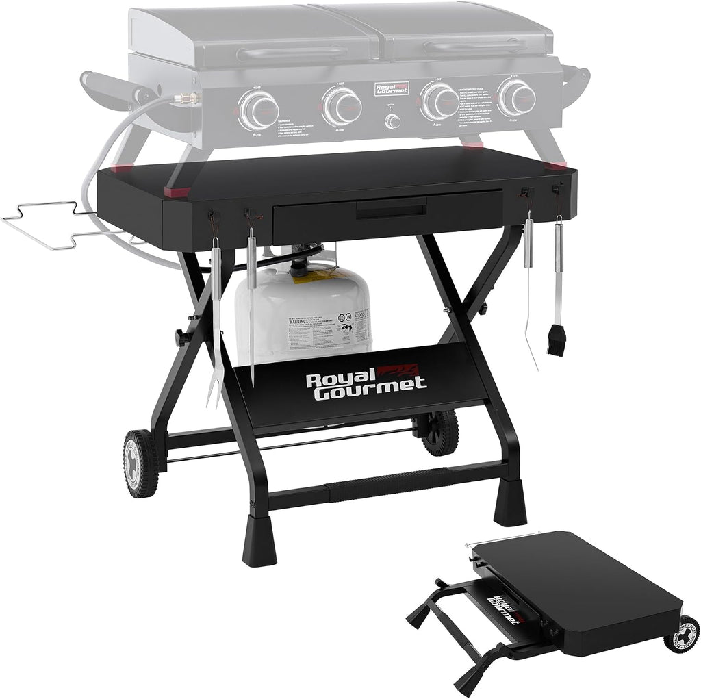 GD3701 Portable Collapsible Grill Stand for GD4002TP & GD4002T, Folding Grill Cart Trolley for Outdoor Cooking Camping, Tailgating & Patio, BBQ Stand Trolley, Black