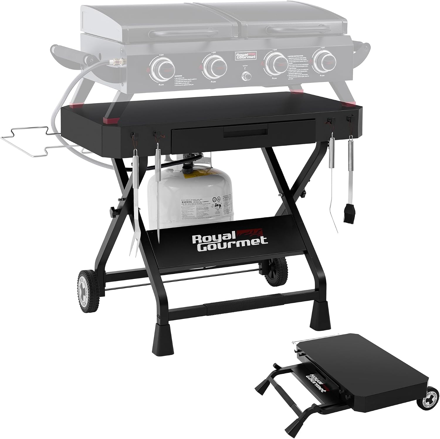 GD3701 Portable Collapsible Grill Stand for GD4002TP & GD4002T, Folding Grill Cart Trolley for Outdoor Cooking Camping, Tailgating & Patio, BBQ Stand Trolley, Black