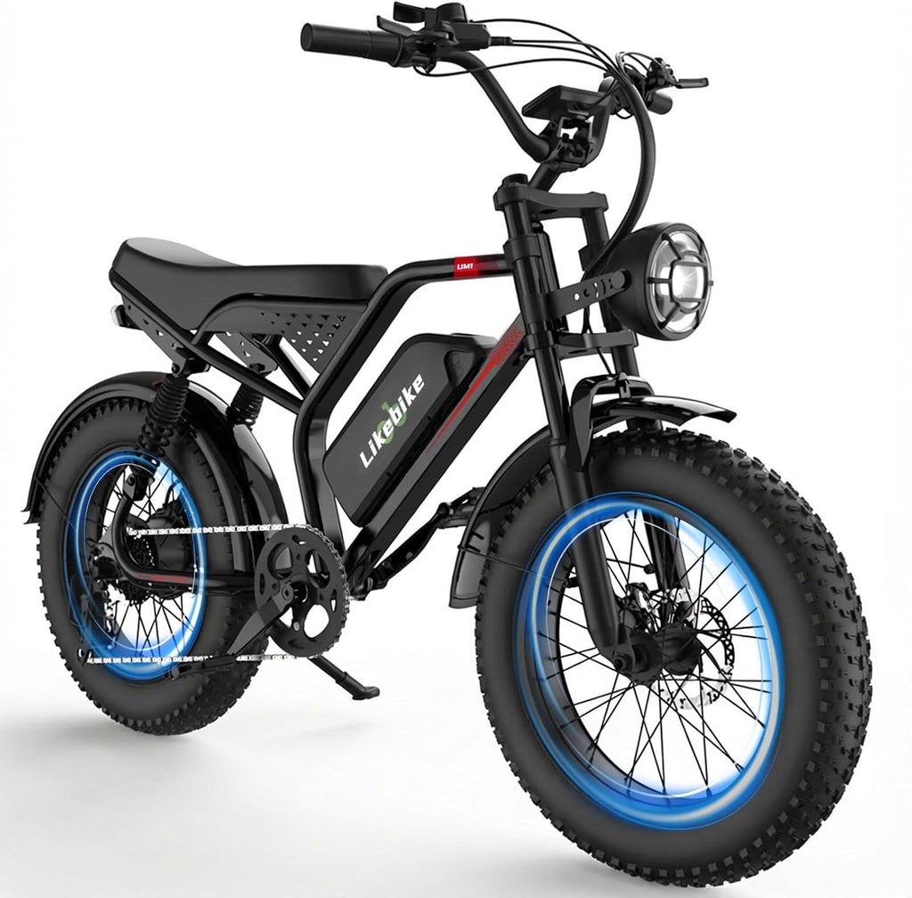 Likebike Electric Bike for Adults 1500W/2000W/3000W Peak,32/36/47MPH 20' Fat Tire Ebike, 48V 20AH/23AH/33Ah Removable Battery 7-Speed Full Suspension Mountain Bike Off Road Hydraulic Disc Brake