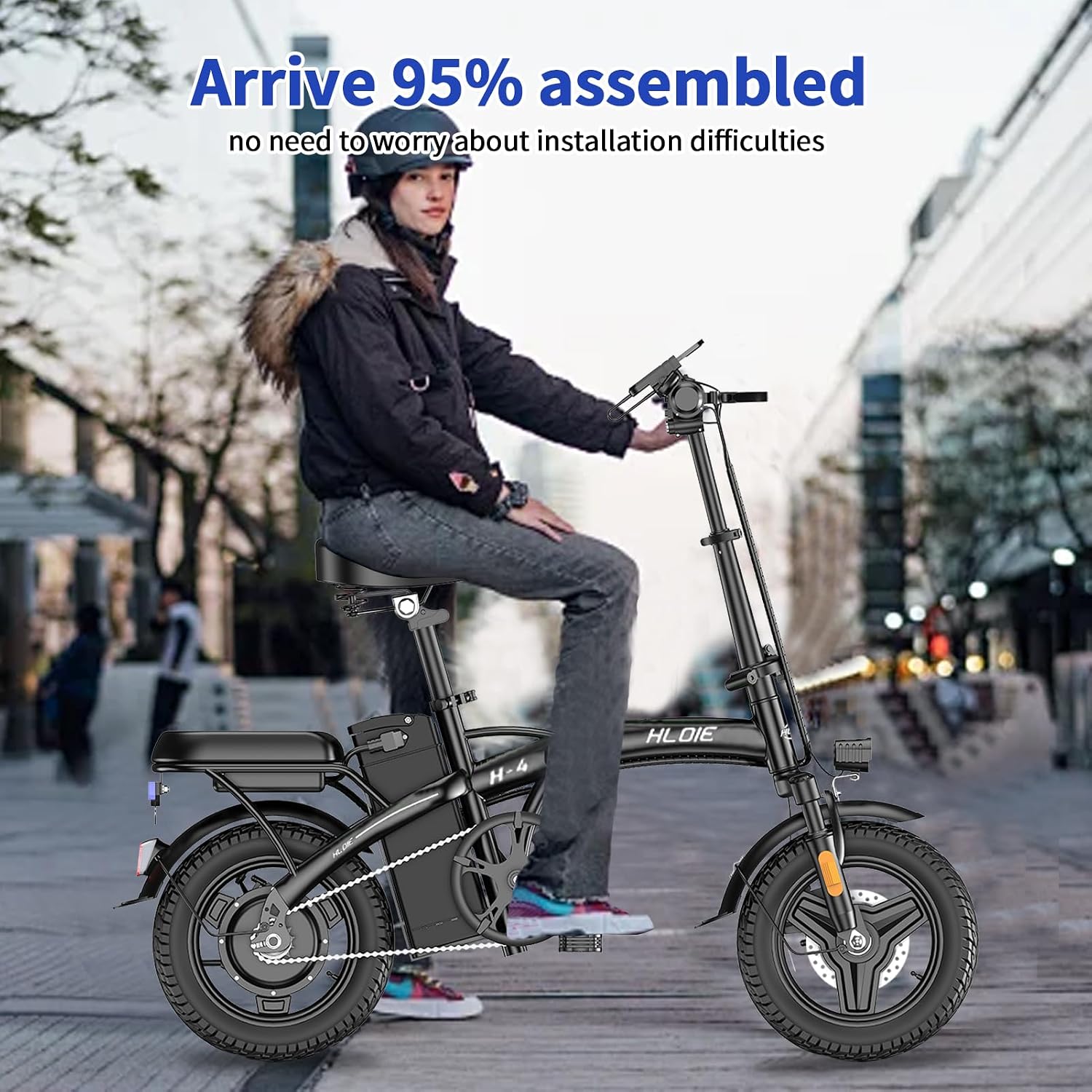 HLOIE Folding Electric Bike for Adults, Peak 750W Motor,23MPH Max Speed Foldable Electric Bicycles,14' Ebike, 48V12AH Battery 35 Miles PAS Range Mini E Bikes for Adults and Teens