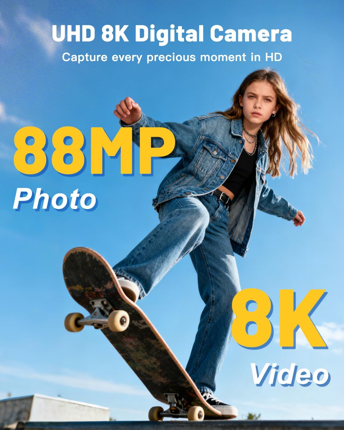 8K Digital Cameras for Photography, 88MP WiFi Vlogging Camera for YouTube Autofocus with 3.2' Touch Screen,Dual Camera,Flash,16X Digital Zoom Travel Cameras Anti Shake with 64GB Card,2 Batteries