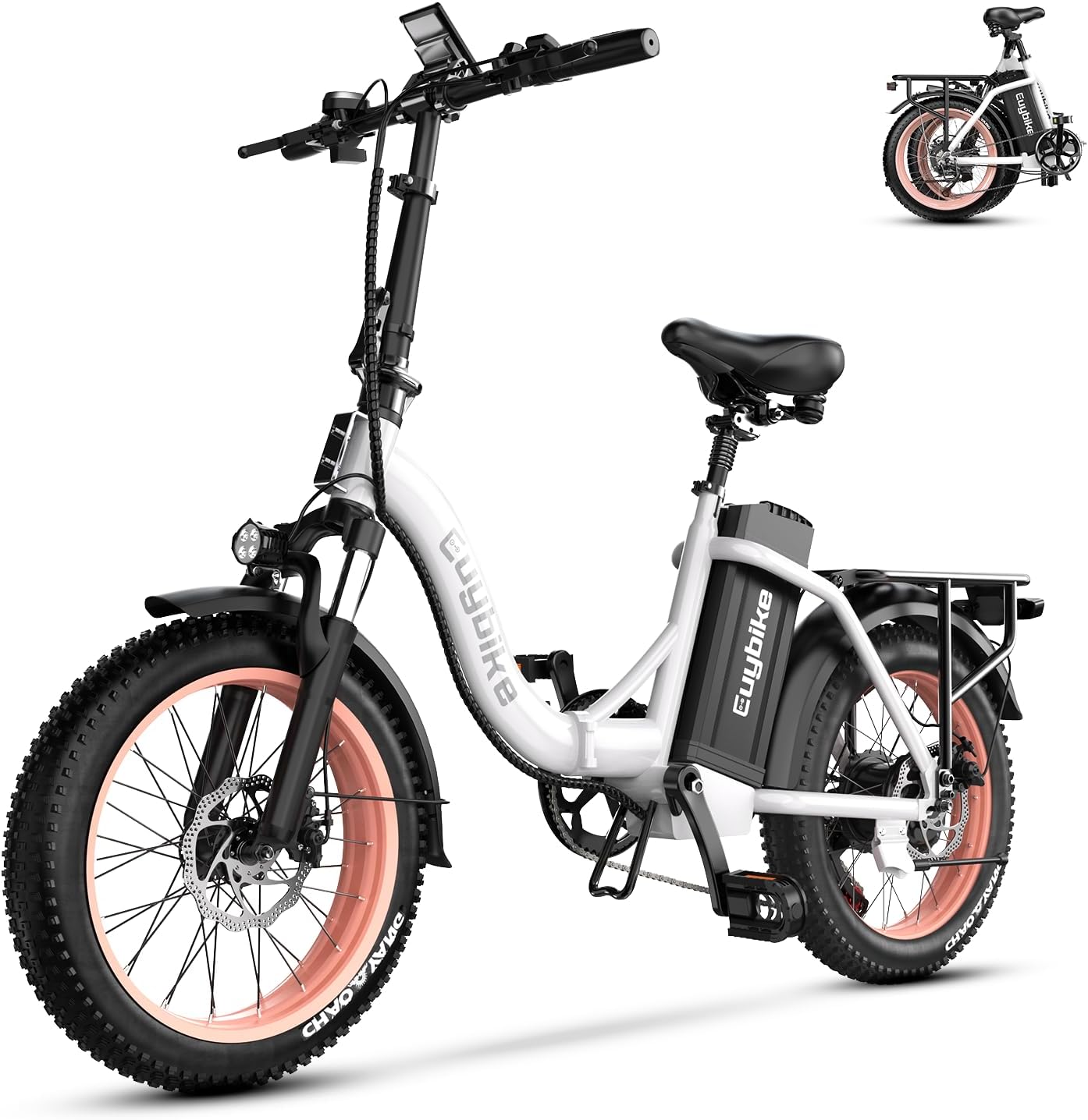 EUYBIKE Folding Electric Bike for Adults with Peak 1000W Motor, 48V 20AH Battery up to 80 Miles, 20' Fat Tire All Terrain Ebike, Front Suspension 7-Speed Commuter E Bike, Step-Thru, UL Certified