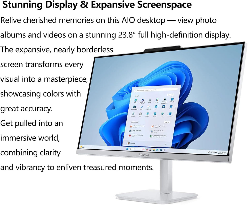 Lenovo 24' IdeaCentre All-in-One Desktop Computer, Intel 8-Core i3-N305, 16GB DDR4, 1TB PCIe SSD, 23.8' FHD IPS Display Home Office PC, WiFi 6, Office 365, Keyboard & Mouse, Windows 11, Cloud Grey