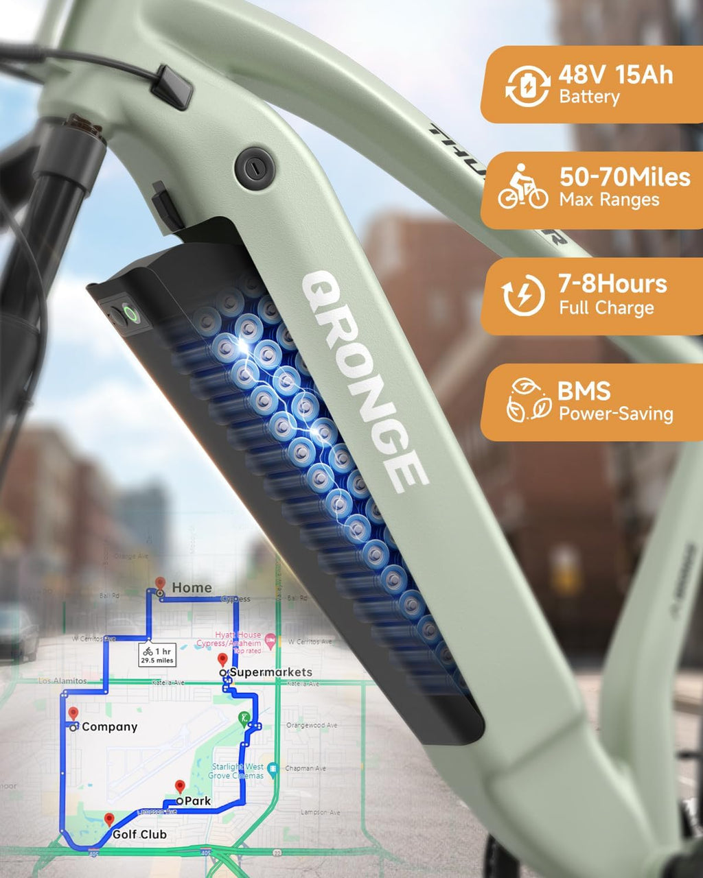 QRONGE Electric Bike for Adults 1800W Peak, Adult Electric Bicycles, 26' Fat Tire Ebike, 28MPH(PAS Mode) Electric Mountain E Bike, Up to 70 Miles, 7 Speed