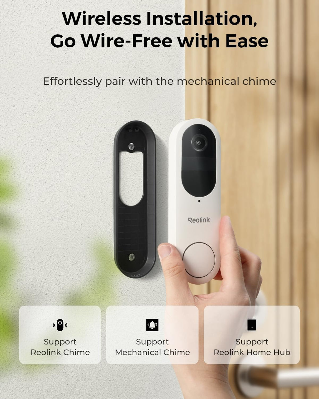 REOLINK Video Doorbell Camera, Battery Version, 2K 150°x150° Head-to-Toe View, 2.4/5 GHz Dual-Band WiFi, Person/Vehicle/Package Detection, Two-Way Talk, No Monthly Fees (Chime not Included)