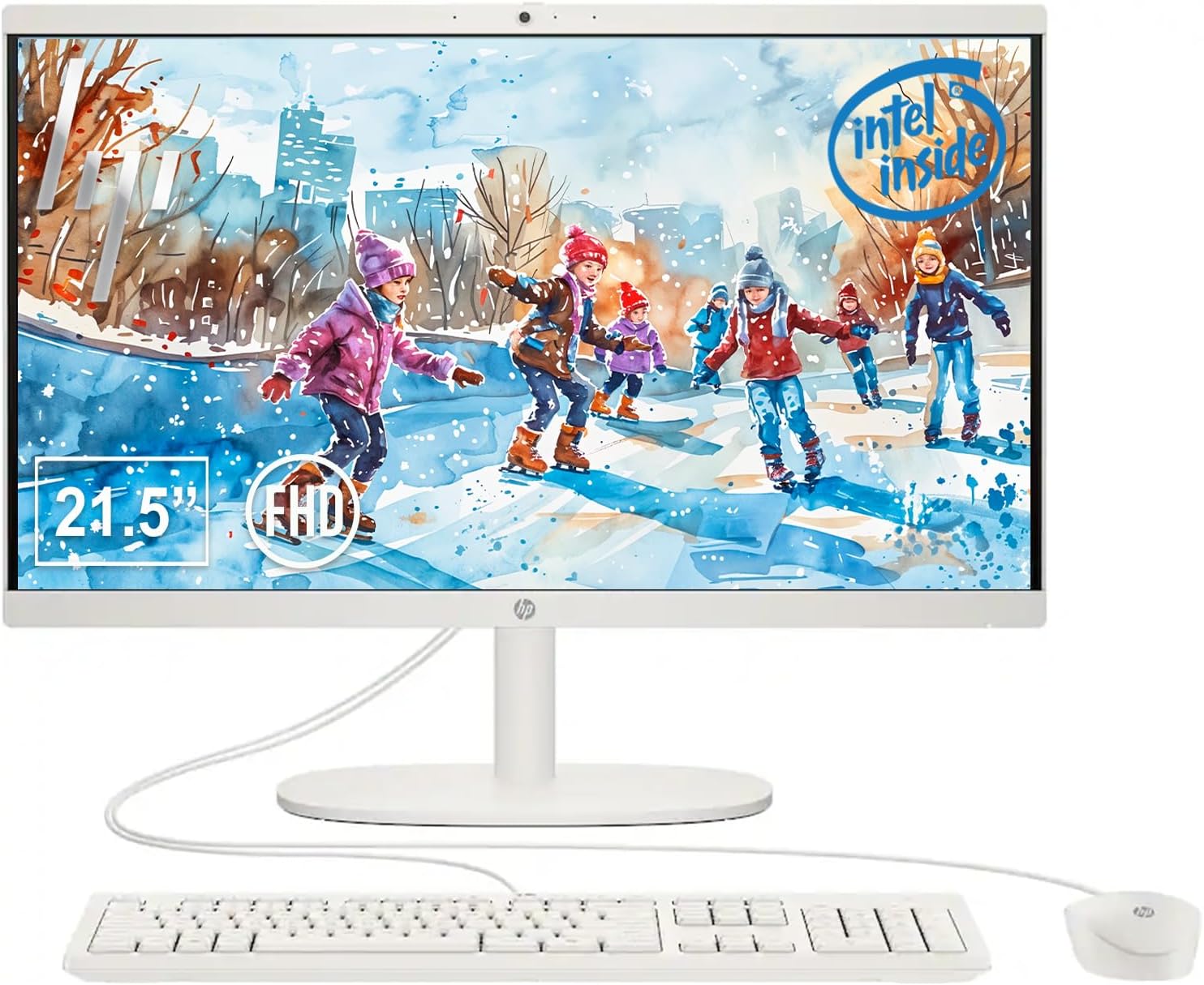 HP 22' All-in-One Desktop Computer, 8GB DDR5 RAM, 128GB UFS Storage,13th Gen Intel Quad-Core CPU, FHD VA Display, WiFi 6, Bluetooth 5.3, RJ45, USB-C (10Gbps), UHD Graphics, 720p Cam, Cashmere White
