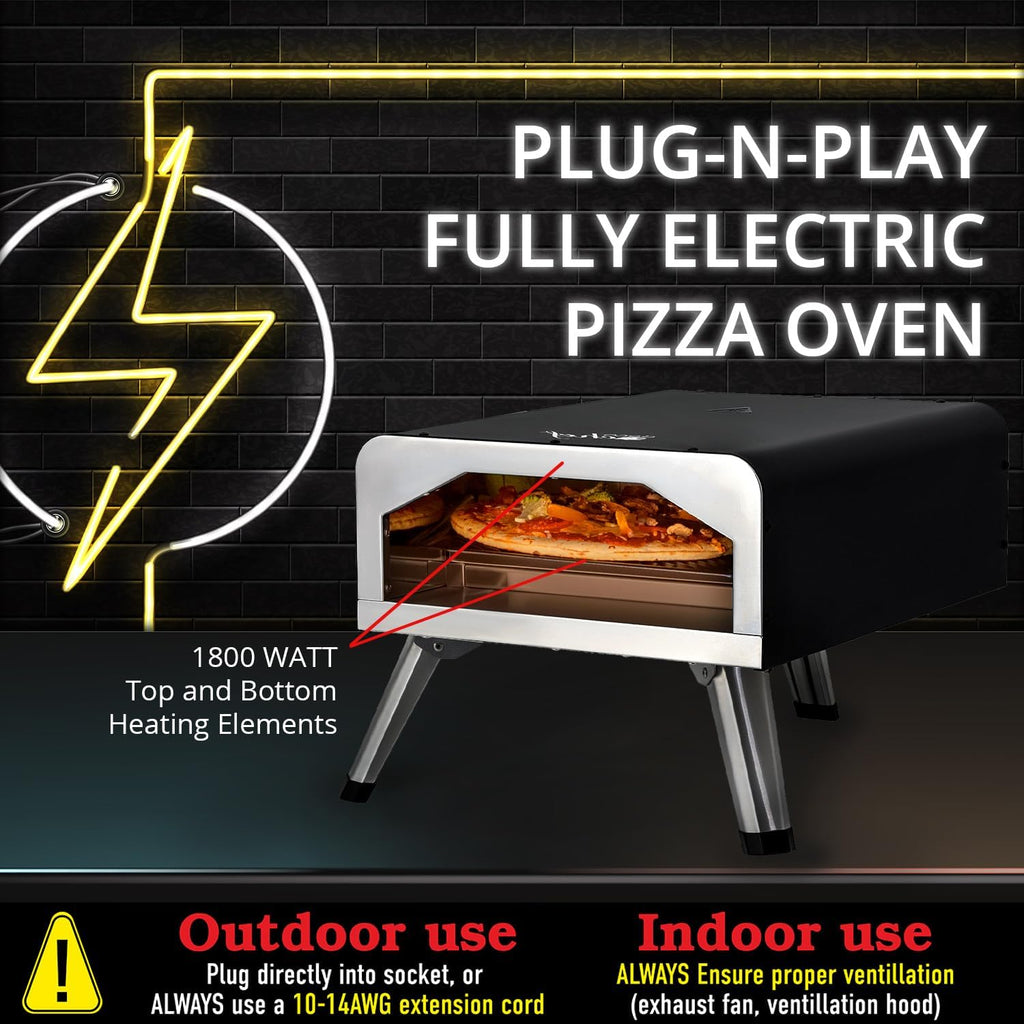 Deco Chef Electric Pizza Oven, 12-Inch Ceramic Stone and Grill, 1800W, Bakes up to 750 Degrees for Countertop Artisan Style Pizza, 13' Double Wall Stainless Steel, Indoor & Portable Outdoor Pizza Oven