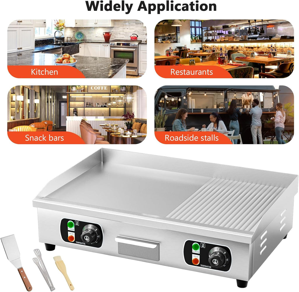 29' Commercial Electric Countertop Griddle,110V 3000W Flat Top Grill Hot Plate BBQ,Adjustable Thermostatic Control 122°F-572°F,Stainless Steel Restaurant Grill for Kitchen(NO PLUG)