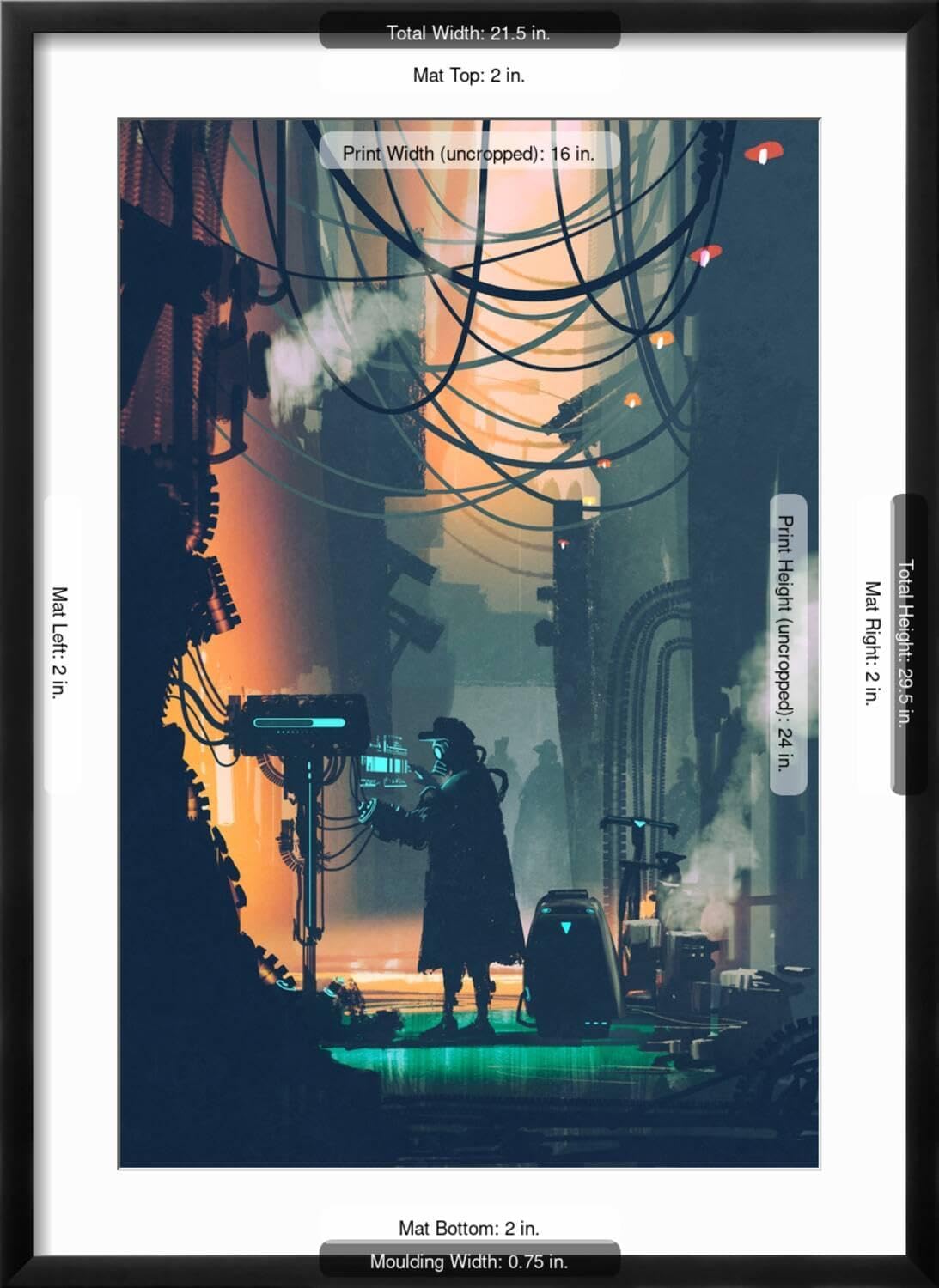 ART.COM Wall Art Print Sci-Fi Scene of Robot Using Futuristic Computer in City Street,Illustration Painting on Black Frame by Tithi Luadthong, 21' x 29'