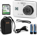 KODAK PIXPRO FZ45-BK 16MP Digital Camera 4X Optical Zoom 27mm Wide Angle 1080P Full HD Video 2.7' LCD Vlogging Camera, Bundle with Camera Case and 32GB SD Card (White)