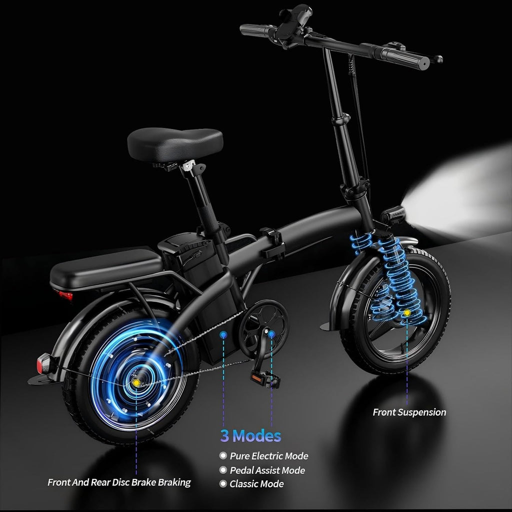 Folding Electric Bike for Adults, 500W Motor, 23MPH, 14' Mini Ebike | Pedal Assist | 30° Uphill | Shock Absorbers | 48V12AH Removable Battery | UL 2849 | Dual Disc Brake | 38 Miles PAS Range (T1)