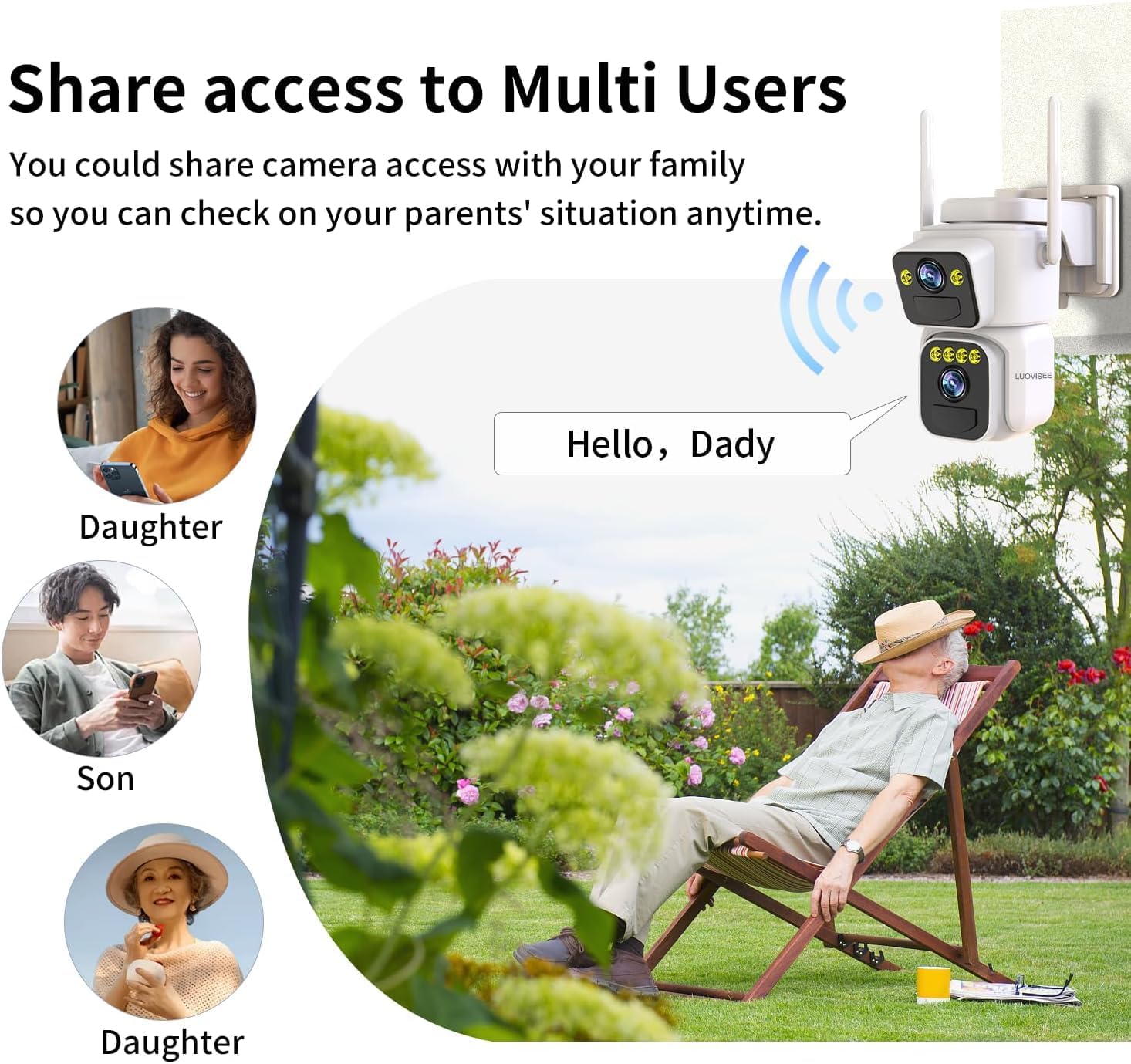 Luovisee Dual Lens Outside Cameras for Home Security Cameras 4 Pack,2.4G & 5G WiFi,Solar Battery Powered Camera with AI Motion Siren,SD/Free Cloud Storage,No Monthly Fee,Color Night Vision,Waterproof