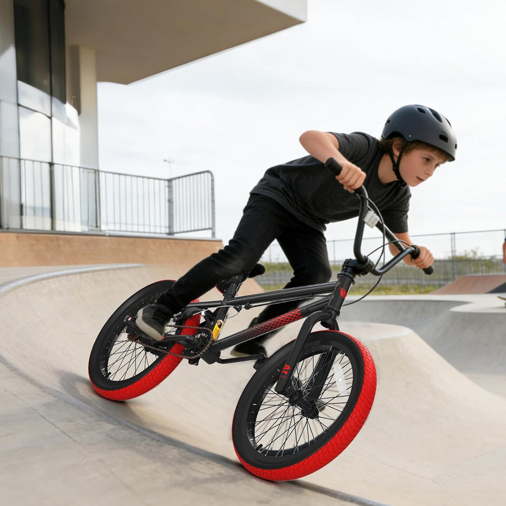 KORIMEFA Freestyle BMX Bike 18 20 inch Kids Boys Trick Bicycle for 7-12 Years Old, Hi-Ten Steel Frame, Beginner-Level to Advanced Riders