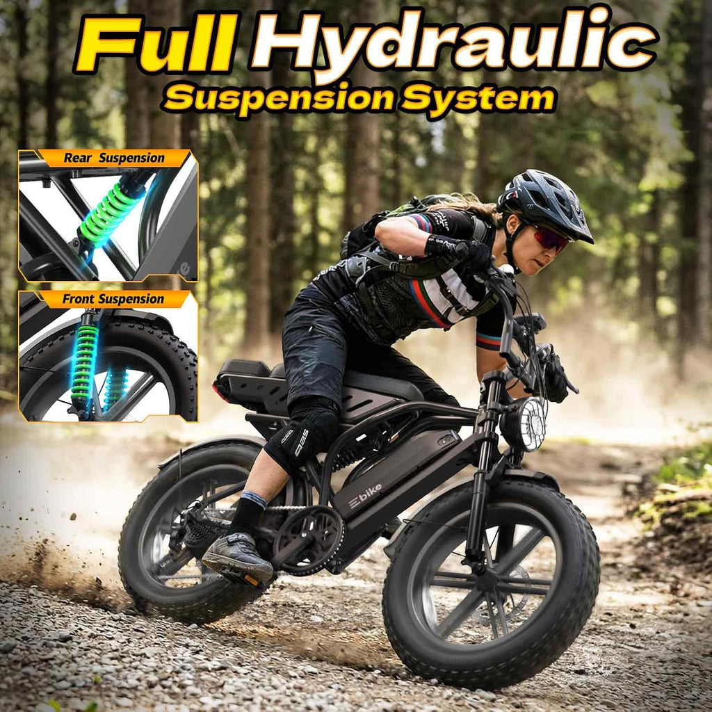 TST Electric Bike for Adults, 1500W Peak Motor Ebike with 48V 15Ah Battery, 60 Miles Range Electric Bicycle, 20' All-Terrain Fat Tire E Bike with Rear Seat 7 Speeds Black